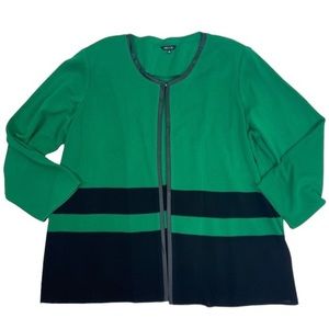 Misook Kelly green & black vegan leather cardigan. 3X